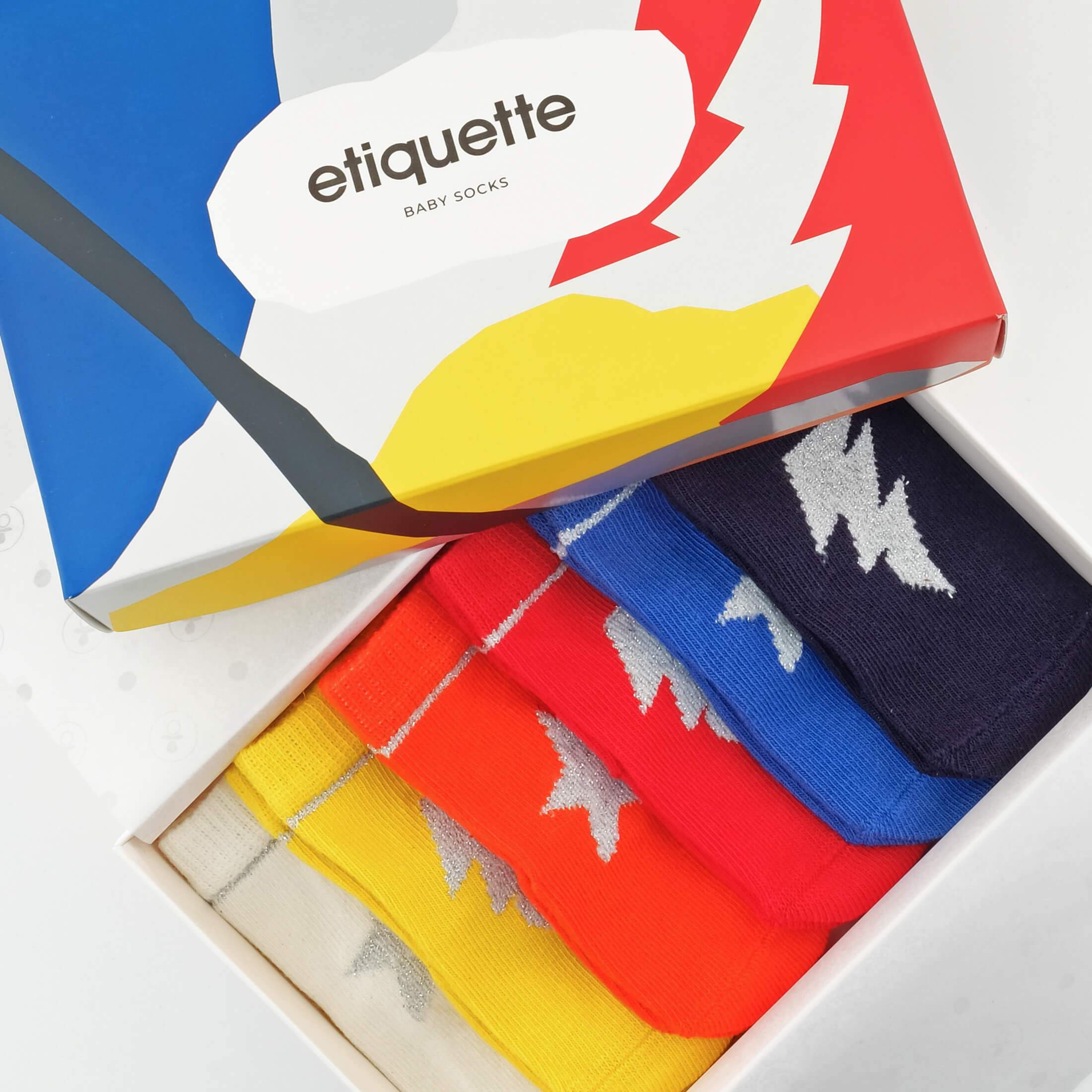 Baby Socks - Popstar Baby Socks Gift Box - Funky Colorful Baby Socks - top box view⎪Lil'Etiquette Clothiers