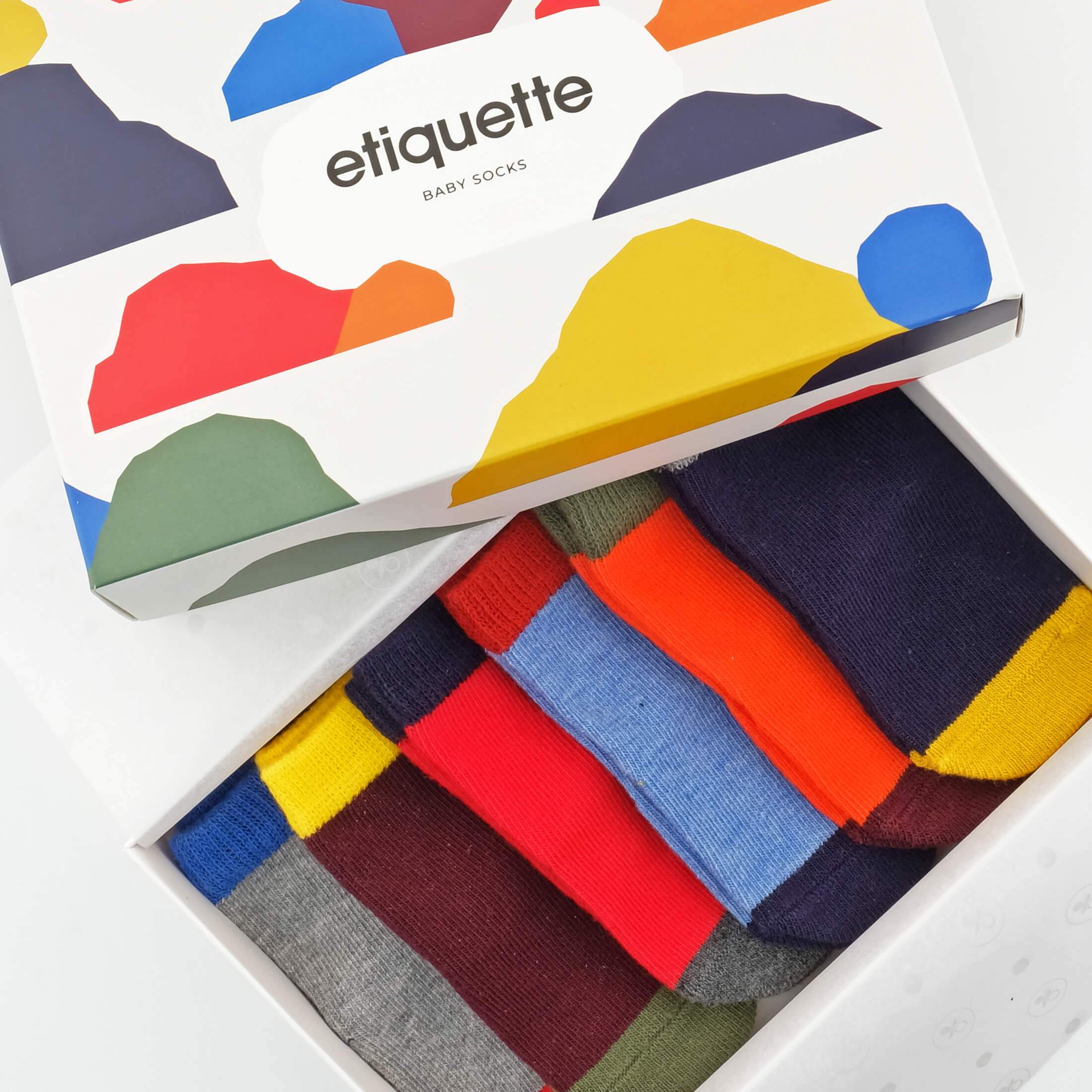 Baby Socks - Solid As A Rock Baby Socks Gift Box - Color Block Baby Socks - box top view⎪Lil'Etiquette Clothiers