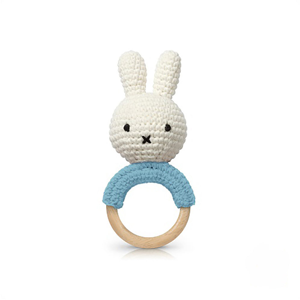 Miffy Nijntje Blue Crochet and Wooden Baby Teether by Just Dutch - Gift for Newborns and Baby Showers⎪Lil'Etiquette Clothiers